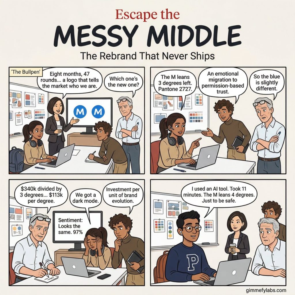Messy Middle #025: The Rebrand That Never Ships Comic Strip