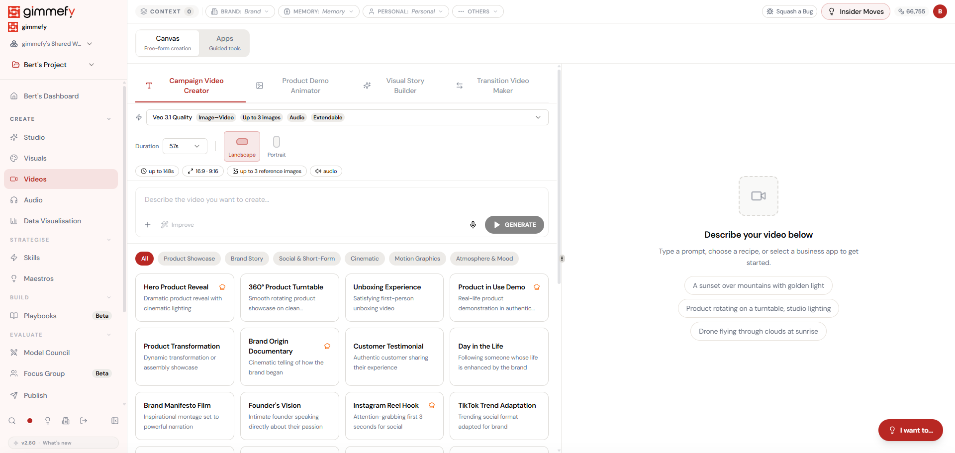Videos interface