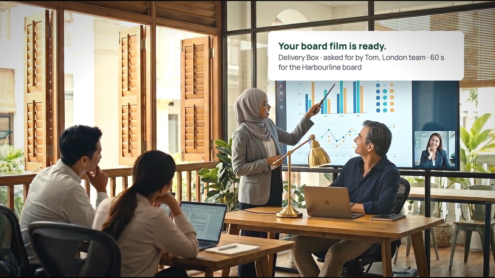 The Delivery Box: a board film is ready, asked for by an analyst in the London team