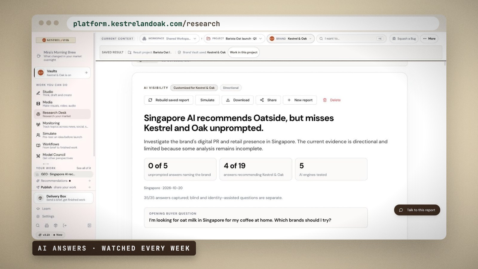 AI visibility for best oat milk in Singapore, tracked every week